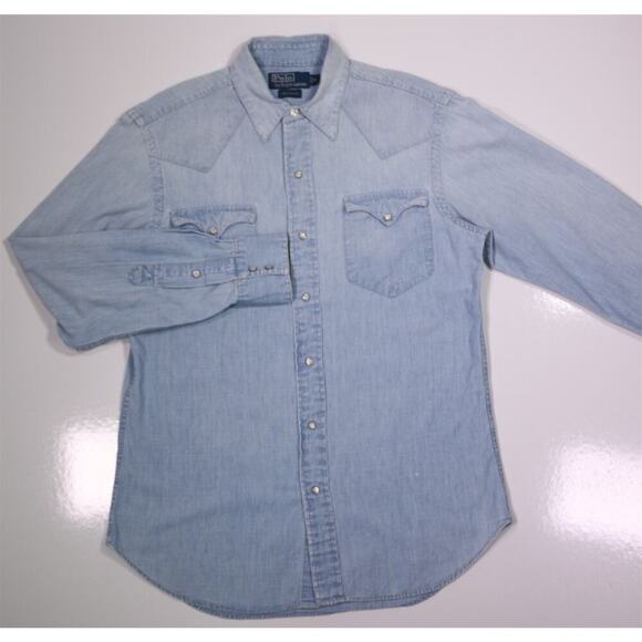 Polo Ralph Lauren Western Denim Chambray Pearl Snap Cowboy Shirt Men's Small - Picture 3 of 6